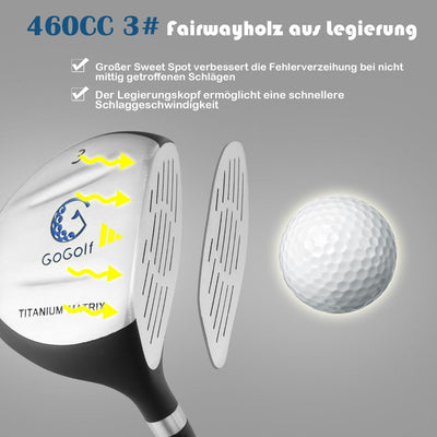 5-Teiliges Kinder Golfschläger Set Mit Fairway Holz Eisen 7, 9 & Putter Mit Standtasche Für Junior Von 11-13 Jahren
