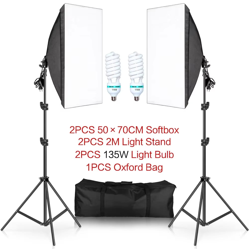 Studio Kit Photo Softbox Light Box Lighting Single Led Lamp with Tripod Photography ooting Soft Box Fla E27 Accessories
