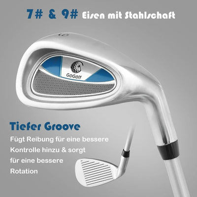 5-Teiliges Kinder Golfschläger Set Mit Fairway Holz Eisen 7, 9 & Putter Mit Standtasche Für Junior Von 11-13 Jahren