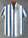 Men's Stand Collar Contrast Color Striped Casual Cool Versatile Short Sleeve
