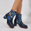 Women's Printed Stitching Round Head Thick Bottom Bootie