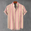 Men's Stand Collar Contrast Color Striped Casual Cool Versatile Short Sleeve