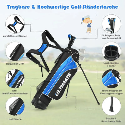 5-Teiliges Kinder Golfschläger Set Mit Fairway Holz Eisen 7, 9 & Putter Mit Standtasche Für Junior Von 11-13 Jahren