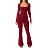 Women Long Sleeve Belly Waist Shaping and Hip Lift Square Collar Wide Leg High Elastic Jumpsuit