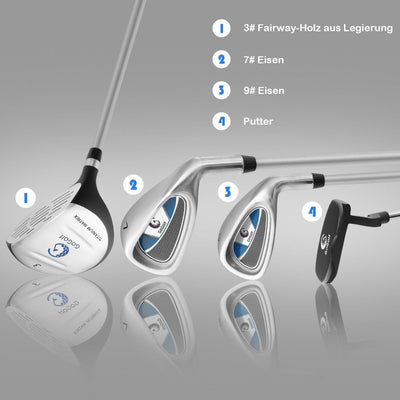 5-Teiliges Kinder Golfschläger Set Mit Fairway Holz Eisen 7, 9 & Putter Mit Standtasche Für Junior Von 11-13 Jahren