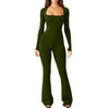 Women Long Sleeve Belly Waist Shaping and Hip Lift Square Collar Wide Leg High Elastic Jumpsuit